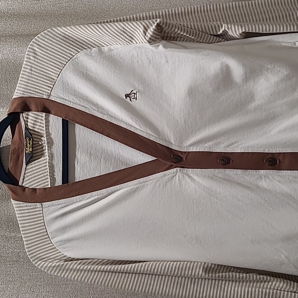 Original Penguin Men's Brown, White & Beige Cardigan Size: S Small